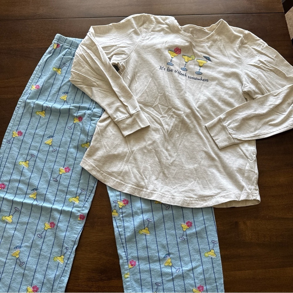 Margaritaville Dreams Blue Stripe Margarita Flannel Pants L/S Shirt Pajama Set S